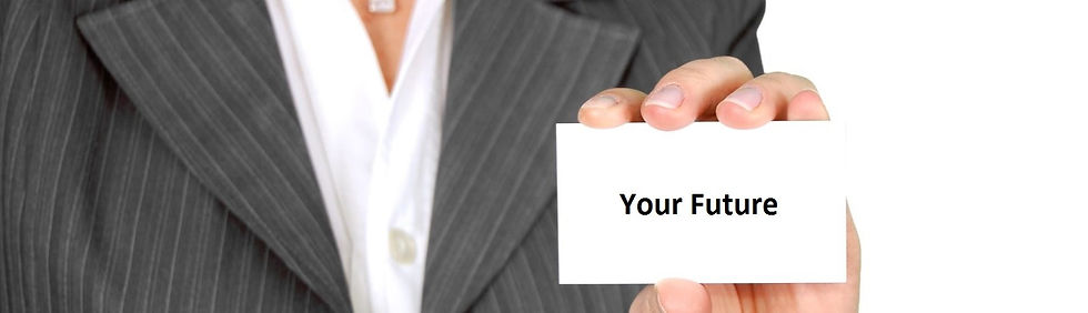 An image of a person holding up a card that says "Your Future".