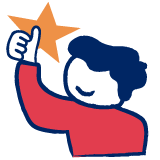 Illustration of a person giving a thumbs up and holding a star