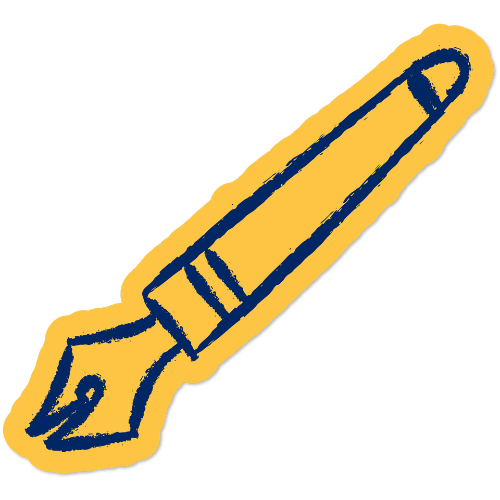 Yellow and blue stylized fountain pen icon