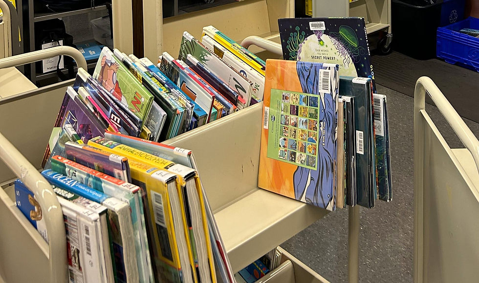 Library cart with colorful children's books