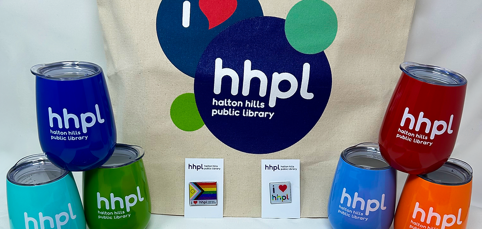 HHPL branded tote bag, six colorful tumblers, and stickers