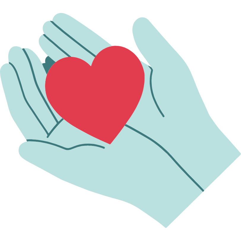 Hands cupping a red heart symbol