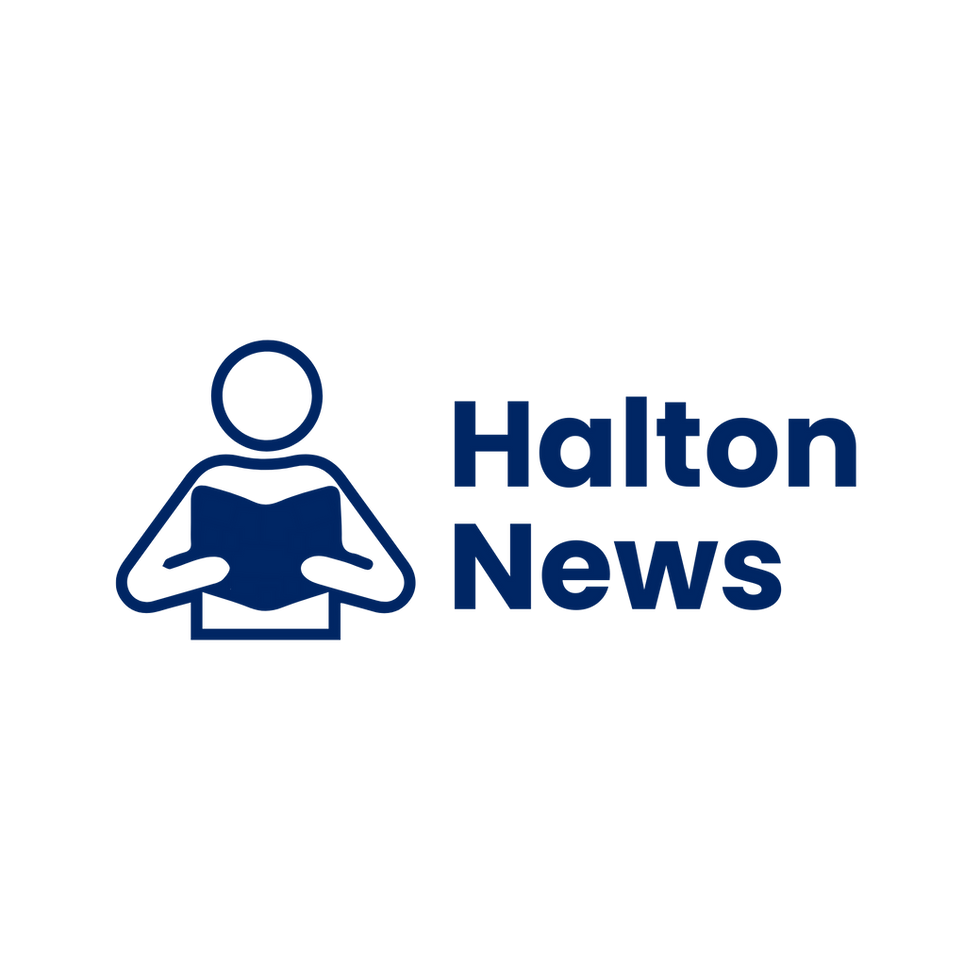 Text image of Halton News and a person reading icon.