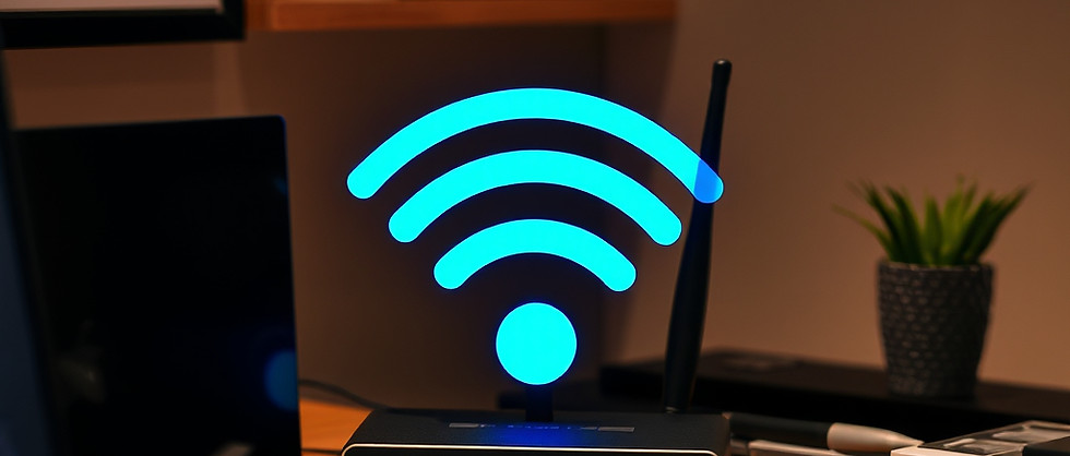 WiFi router with a glowing blue signal