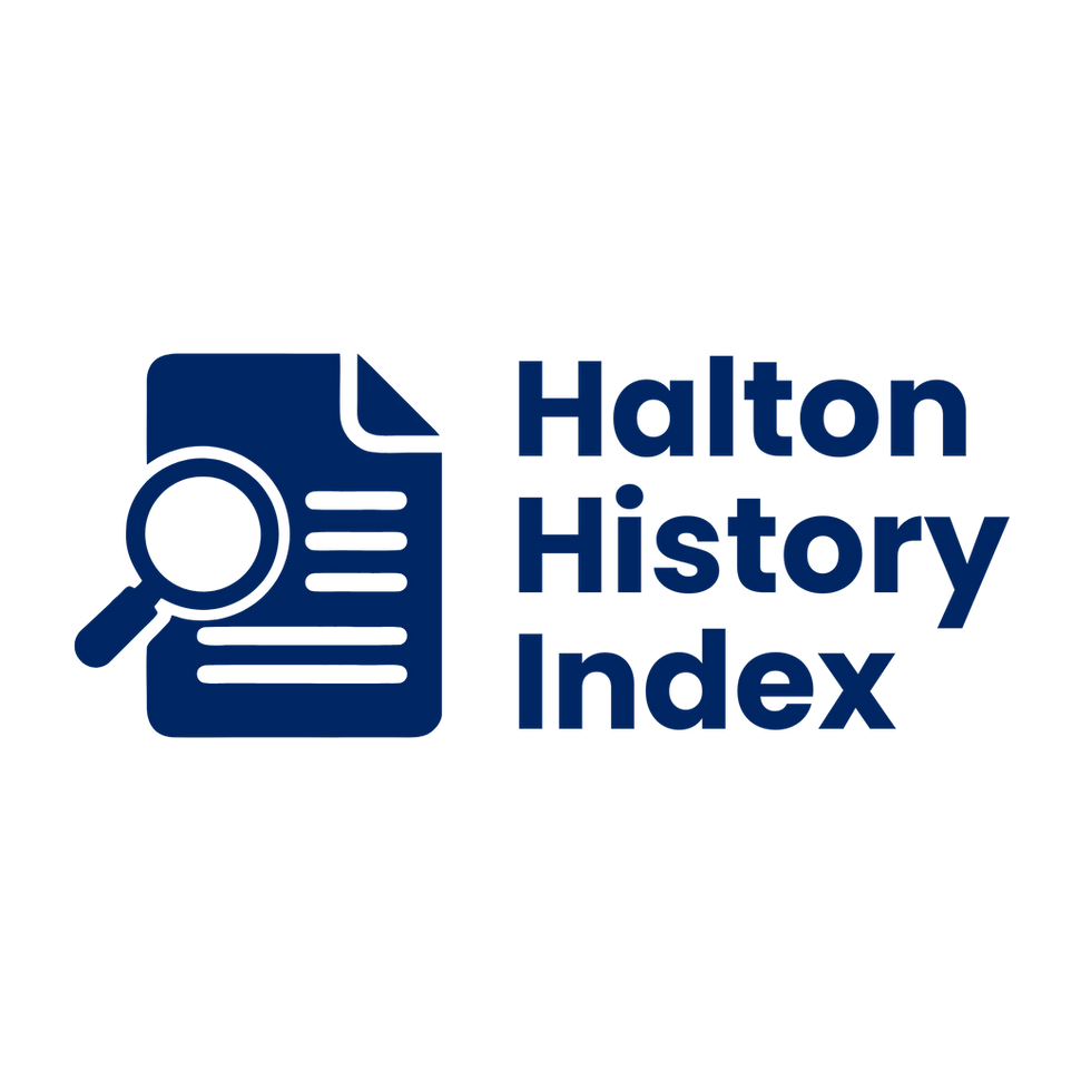Text image of Halton History Index and an icon of a document and magnifying glass.